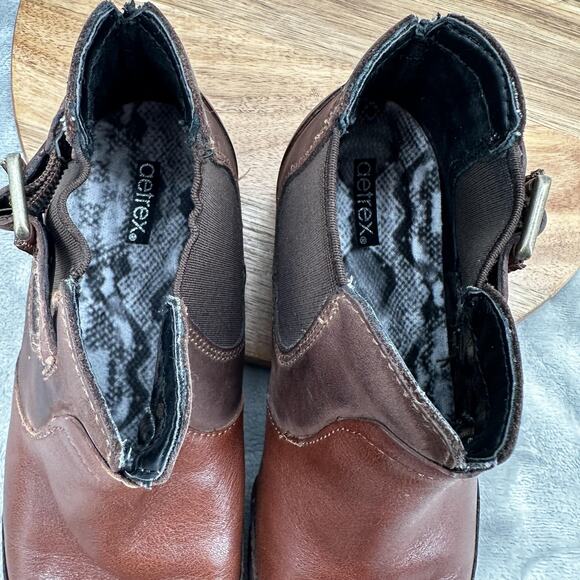 Aetrex Shoes Womens Size 5.5 Brown Leather Buckle Ankle Boots Comfort Orthotic - Picture 10 of 12